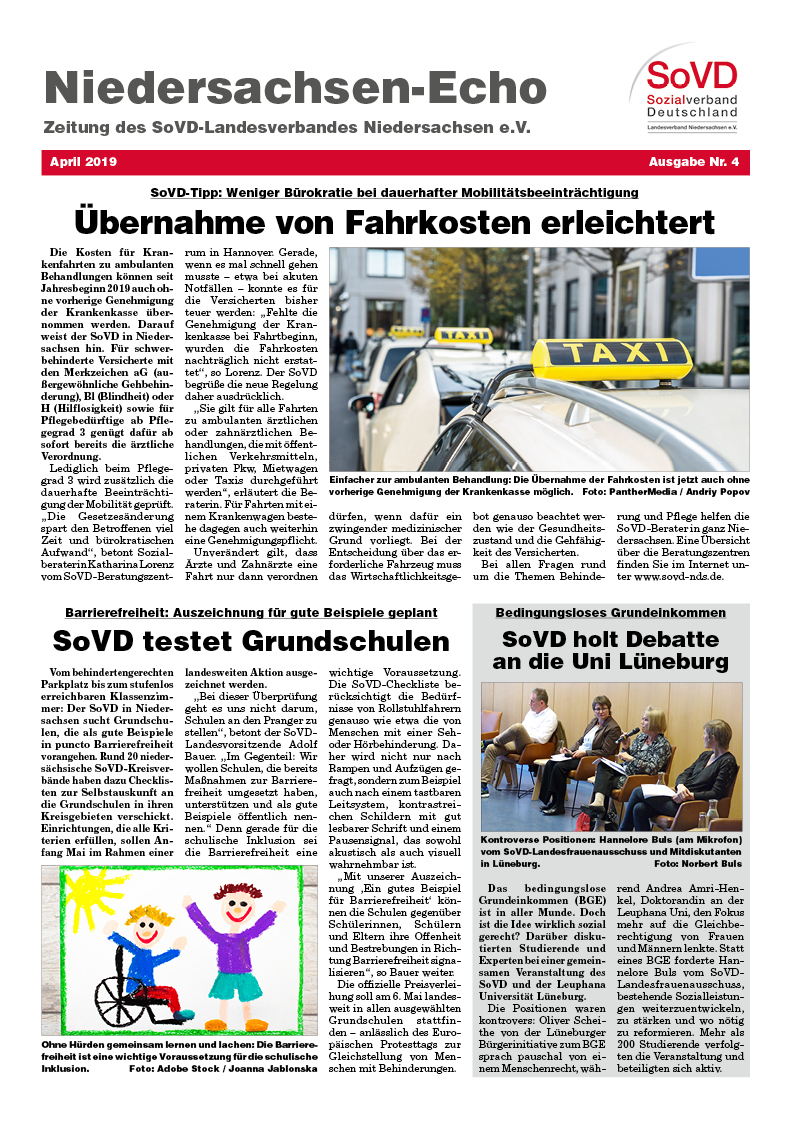 SoVD Zeitung; Ausgabe Nr.4/April 2019 - Seite 1