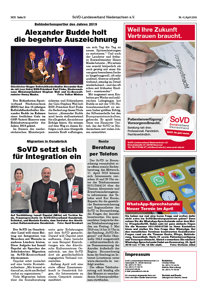 SoVD Zeitung; Ausgabe Nr.4/April 2019 - Seite 4