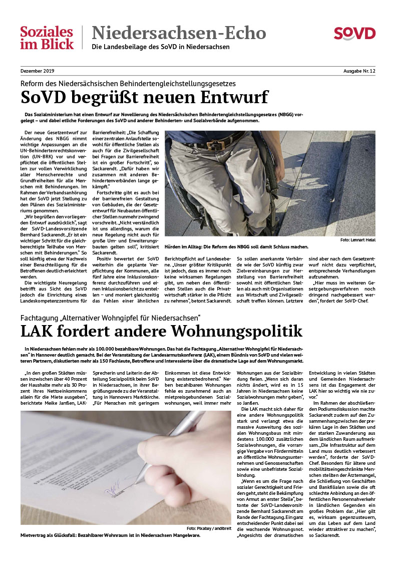 SoVD Zeitung; Ausgabe Nr.12/Dezember 2019 - Seite 1