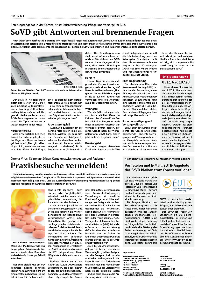 SoVD Zeitung; Ausgabe Nr.5/Mai 2020 - Seite 2