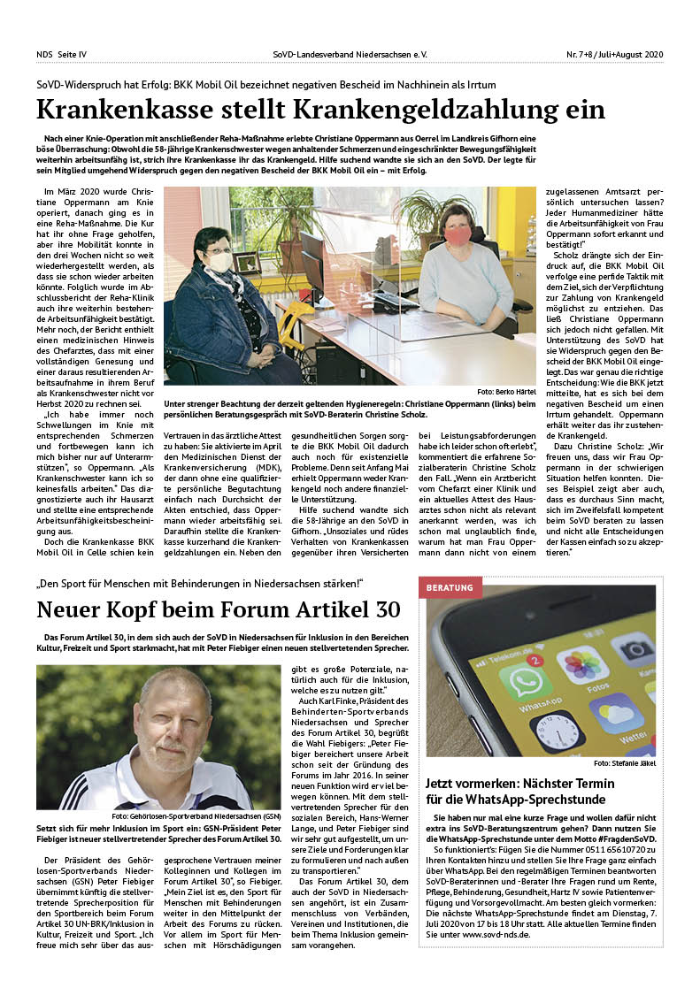 SoVD Zeitung; Ausgabe Nr.7/Juli 2020 - Seite 4