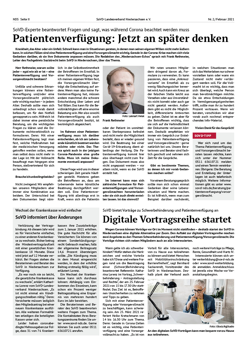 SoVD Zeitung; Ausgabe Nr.2/Februar 2021 - Seite 2