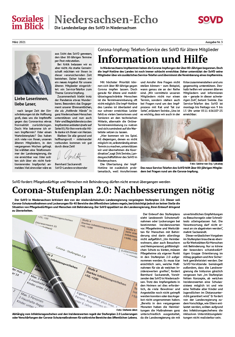 SoVD Zeitung; Ausgabe Nr.3/März 2021 - Seite 1
