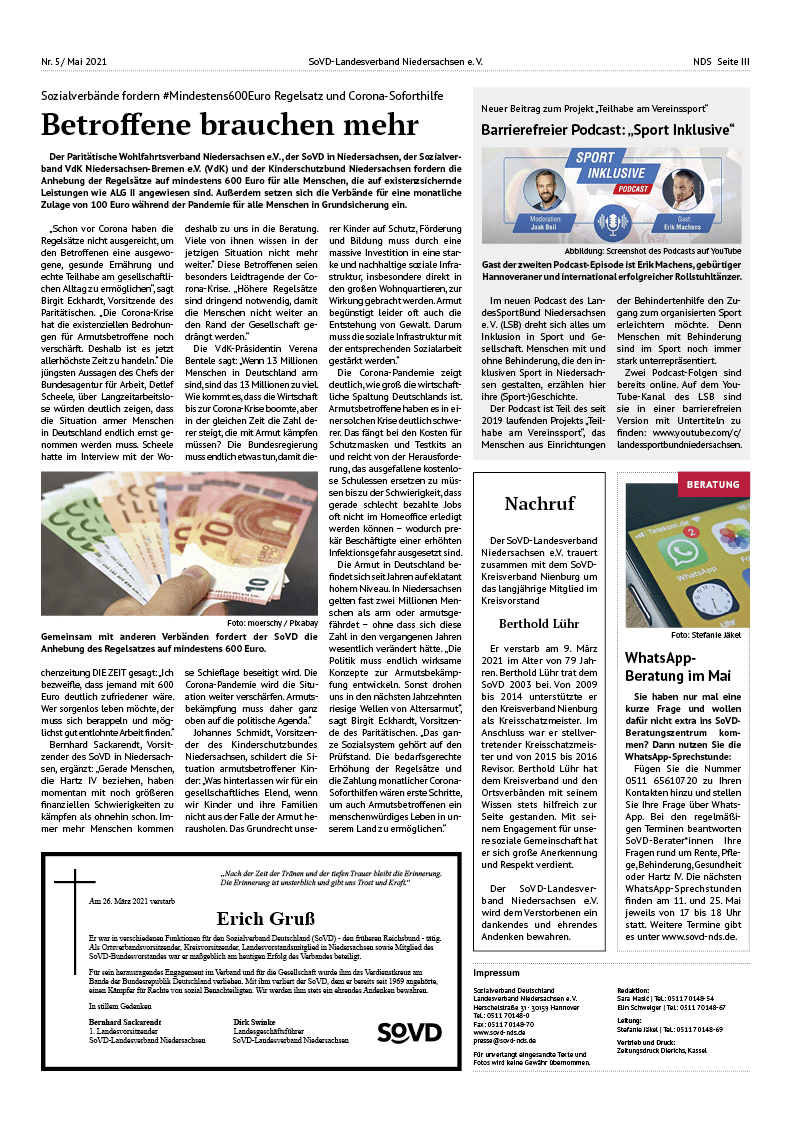 SoVD Zeitung; Ausgabe Nr.5/Mai 2021 - Seite 3