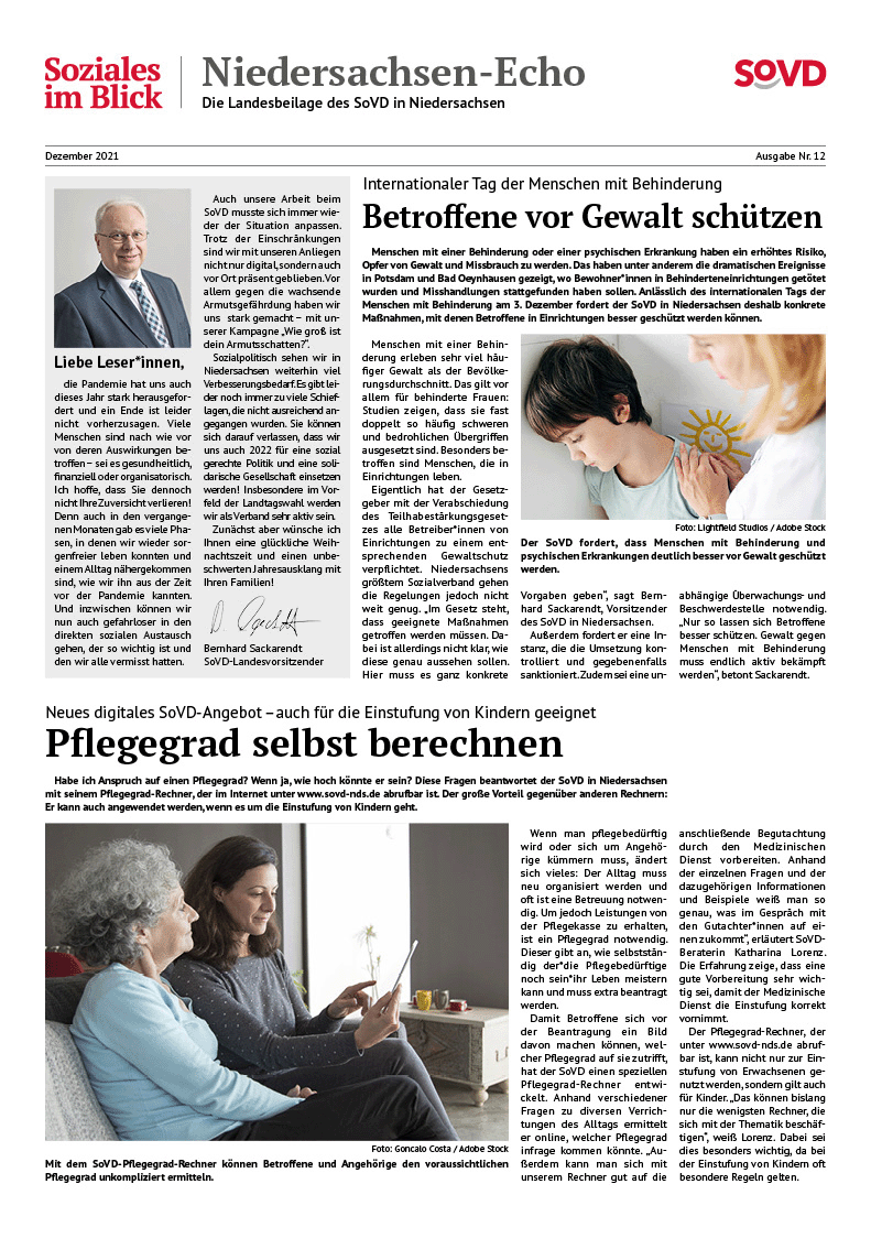 SoVD Zeitung; Ausgabe Nr.12/Dezember 2021 - Seite 1