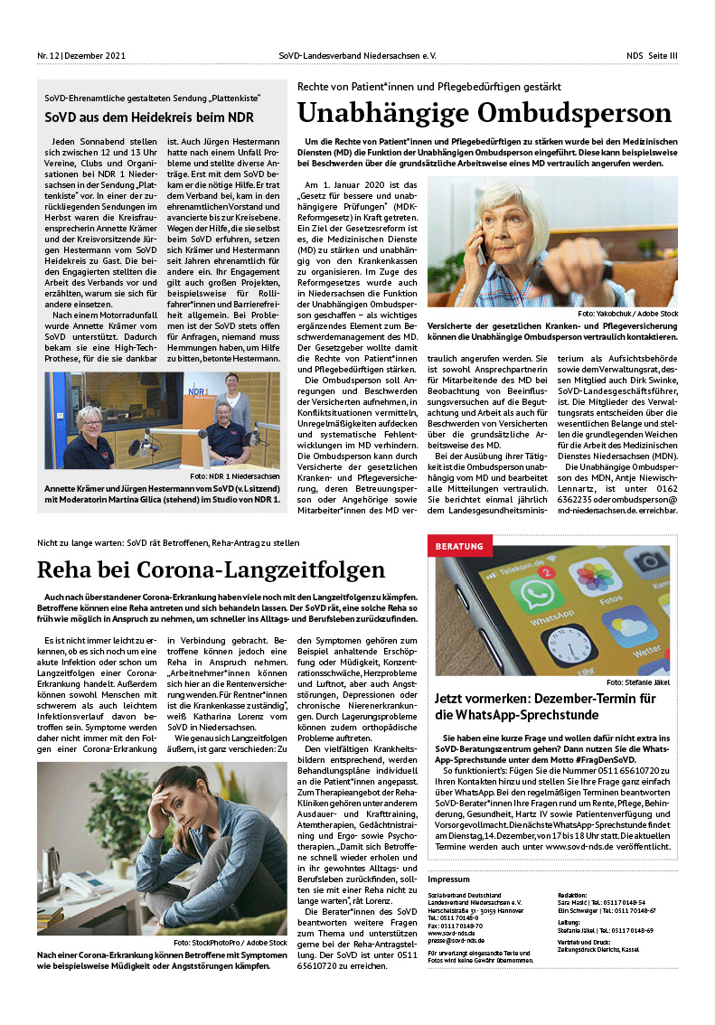 SoVD Zeitung; Ausgabe Nr.12/Dezember 2021 - Seite 3