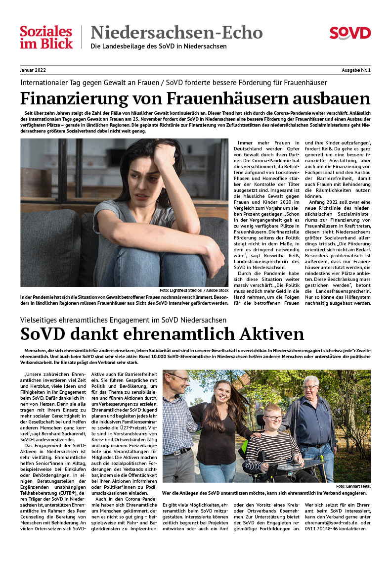 SoVD Zeitung; Ausgabe Nr.1/Januar 2022 - Seite 1