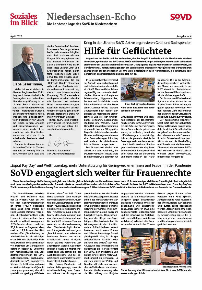 SoVD Zeitung; Ausgabe Nr.4/April 2022 - Seite 1