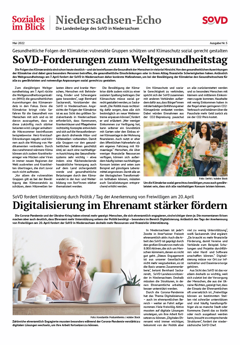 SoVD Zeitung; Ausgabe Nr.5/Mai 2022 - Seite 1