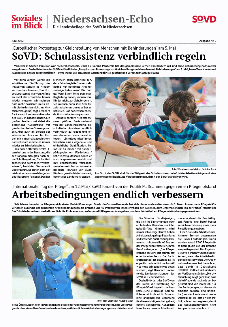 SoVD Zeitung; Ausgabe Nr.6/Juni 2022 - Seite 1