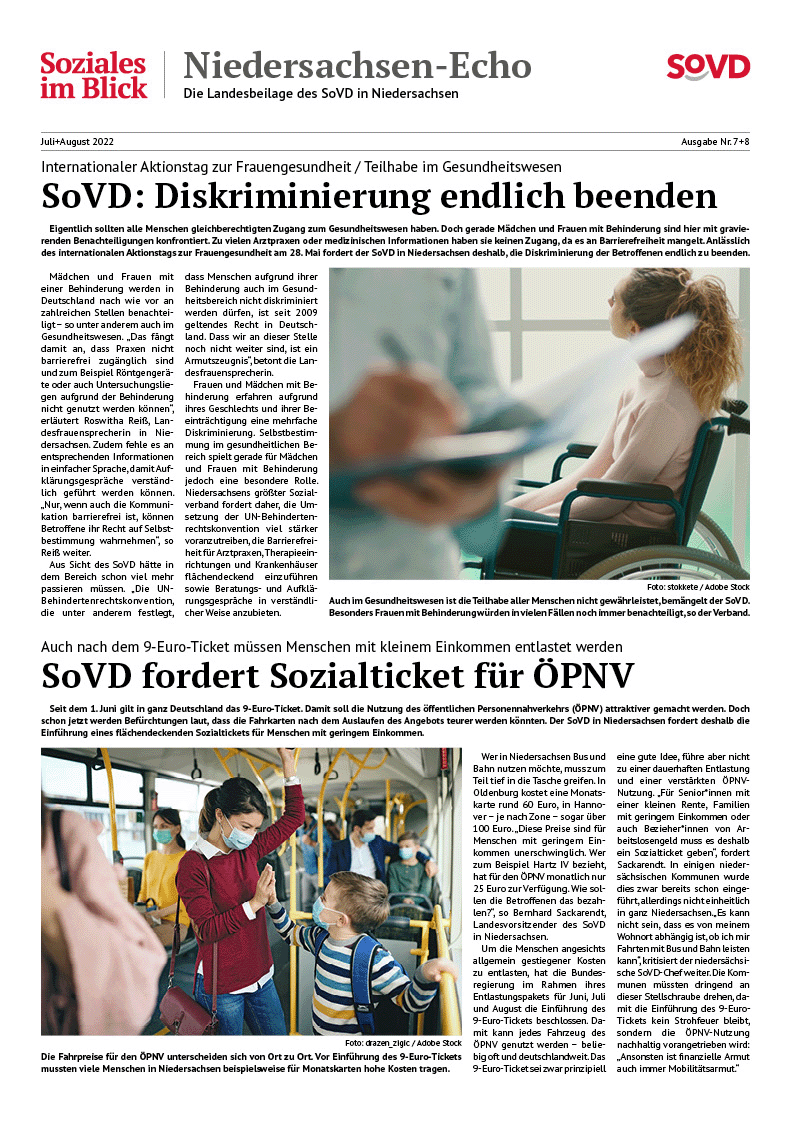 SoVD Zeitung; Ausgabe Nr.7/Juli 2022 - Seite 1
