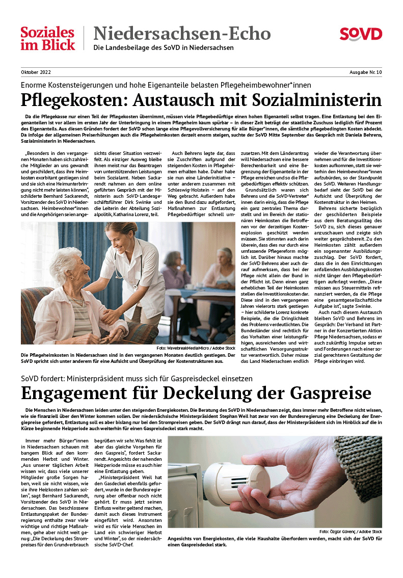 SoVD Zeitung; Ausgabe Nr.10/Oktober 2022 - Seite 1