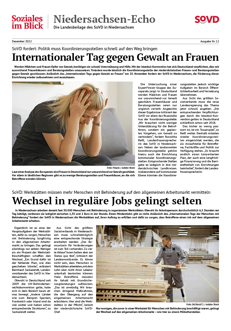 SoVD Zeitung; Ausgabe Nr.12/Dezember 2022 - Seite 1