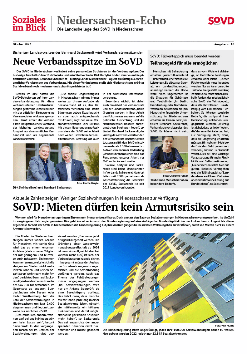 SoVD Zeitung; Ausgabe Nr.10/Oktober 2023 - Seite 1