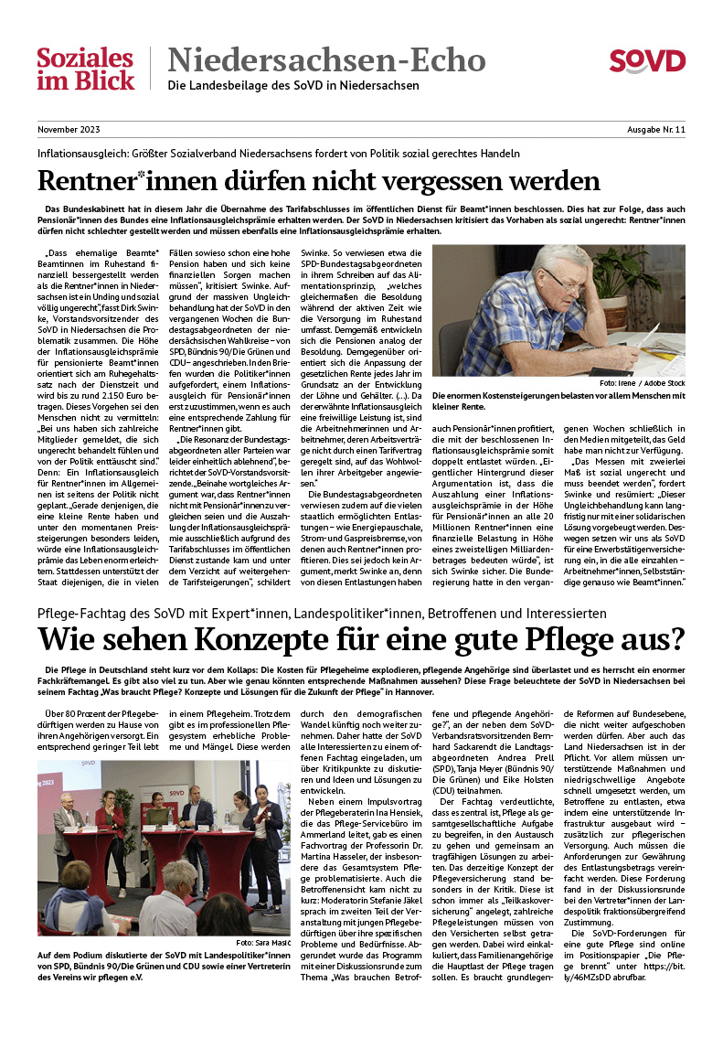 SoVD Zeitung; Ausgabe Nr.11/November 2023 - Seite 1